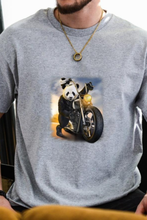 Coxcarrentals Biker Giant Panda Riding Chopper Motorcycle T-Shirt